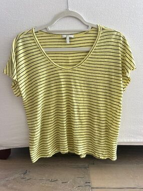 Joie Yellow and navy blue linen shirt